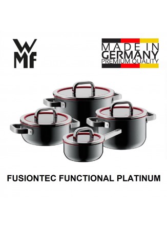 Puodų rinkinys 4 vnt. su padažine ir funkciniais dangčiais, pilka spalva, FUSIONTEC FUNCTIONAL, WMF (Vokietija)