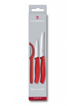 Peilių ir skustuko rinkinys 3 vnt., raudonas, SWISS CLASSIC, VICTORINOX (Šveicarija)