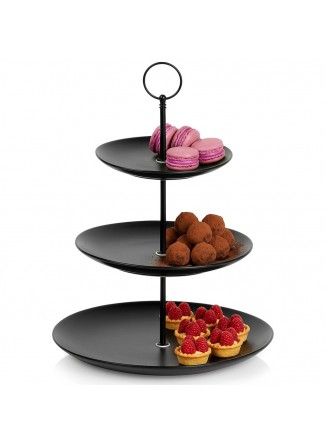 Etažerė / 3 aukštų serviravimo lėkštė, juodas porcelianas, VILDE, ORION (Lenkija)