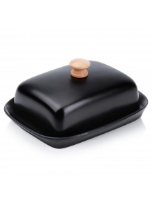 Sviestinė su dangteliu, keraminė, su medine rankenėle, juoda, VILDE, ORION (Lenkija)