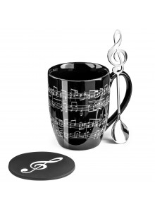 Puodelis 350 ml su padėkliuku ir šaukštelis MUZIKA TRIO, porcelianas, GADGET MASTER®