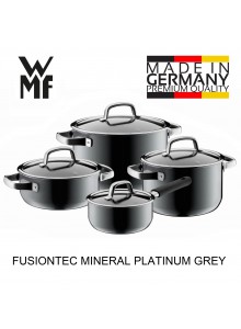 Puodų rinkinys 4 vnt. su padažine, platinos pilka spalva, FUSIONTEC MINERAL, WMF (Vokietija)