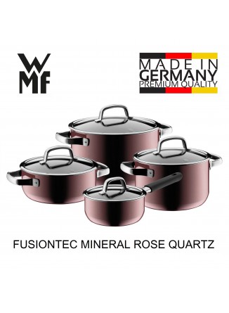 Puodų rinkinys 4 vnt. su padažine, rožinio kvarco spalva, FUSIONTEC MINERAL, WMF (Vokietija)